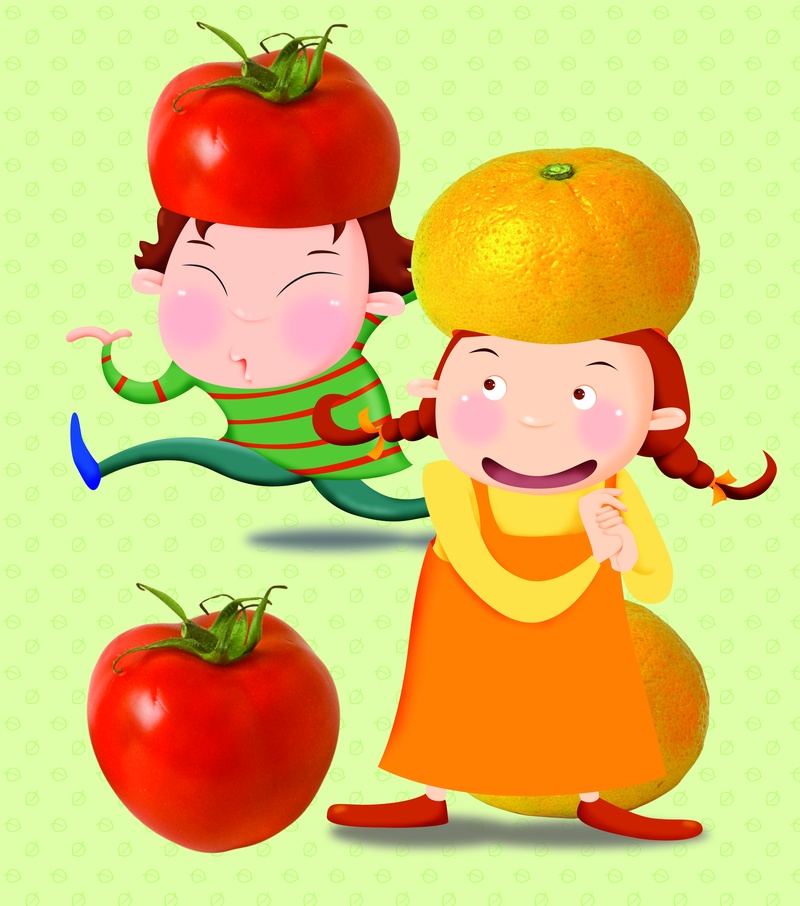 蔬菜水果帽子小朋友卡通插画
