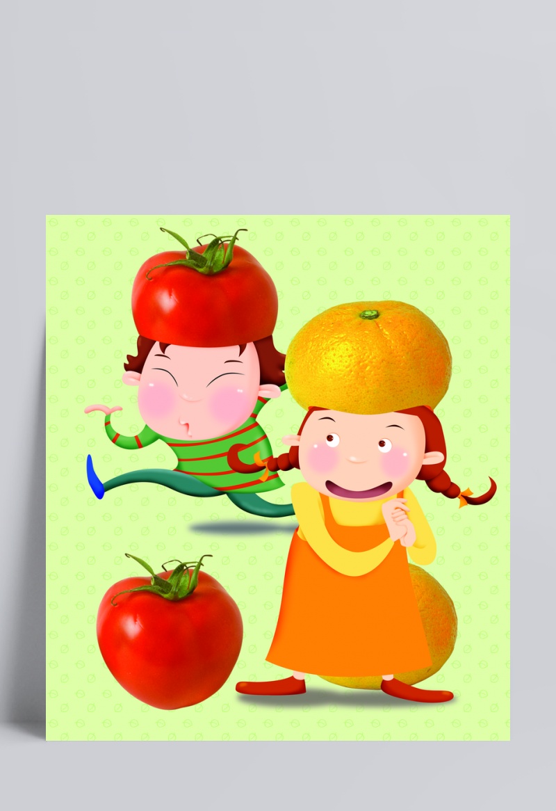 蔬菜水果帽子小朋友卡通插画