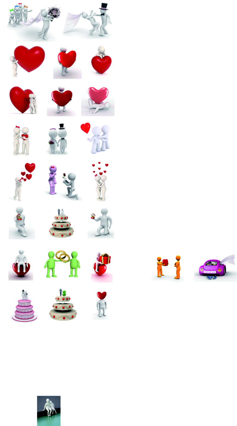 PPT素材卡通3D立体小人爱情结婚求婚