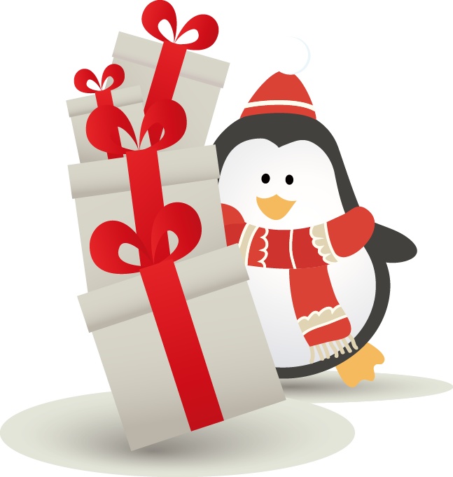 手绘企鹅圣诞礼盒图案