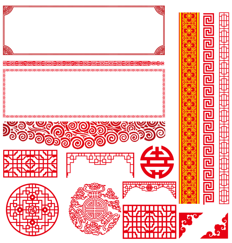 红色中国风花边花纹边框设计模板素材