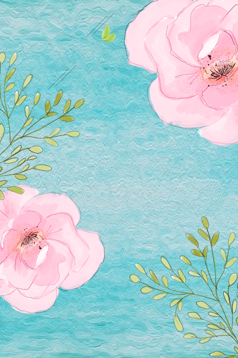 彩绘粉色花朵树枝7月海报背景素材