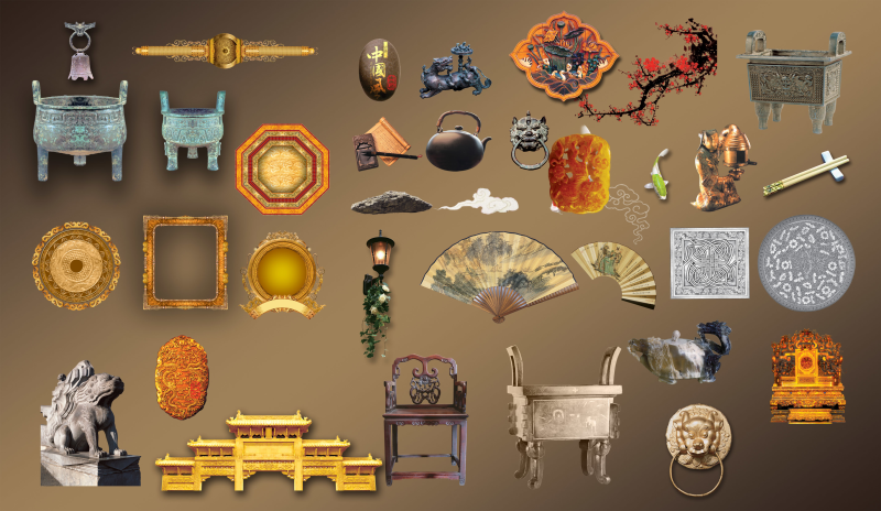 新中国古典传统文化元素分层设计模板素材