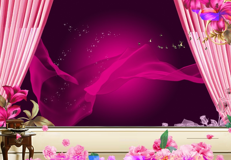 紫色舞台花朵海报背景