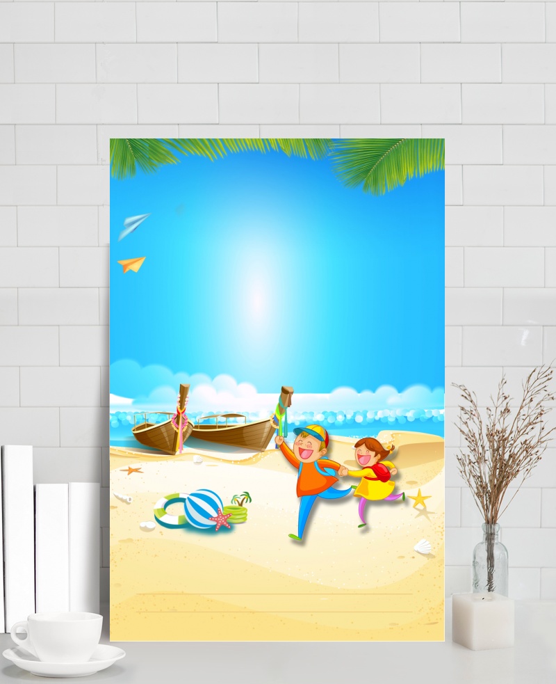 欢乐开心海边度假广告背景