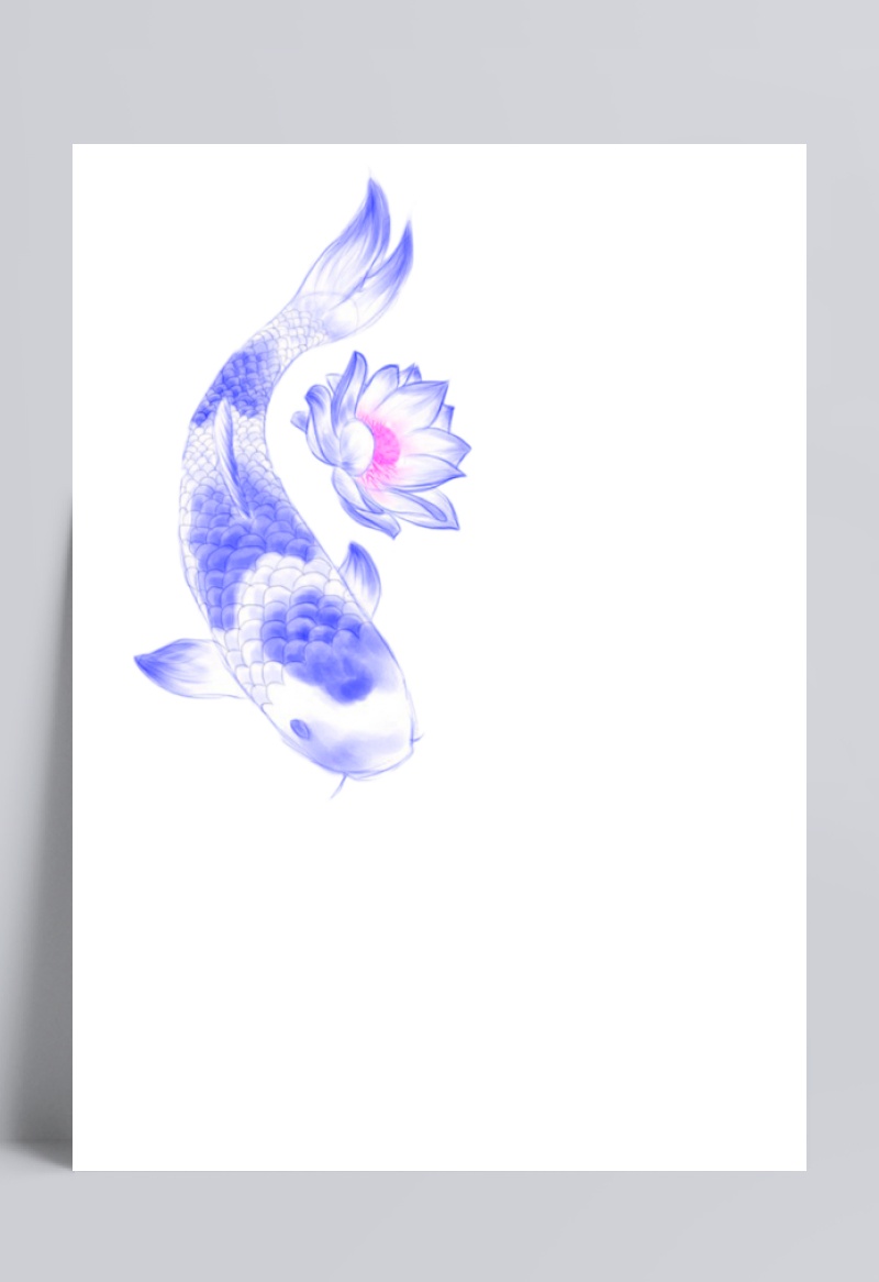 蓝色手绘中国风鲤鱼装饰图案