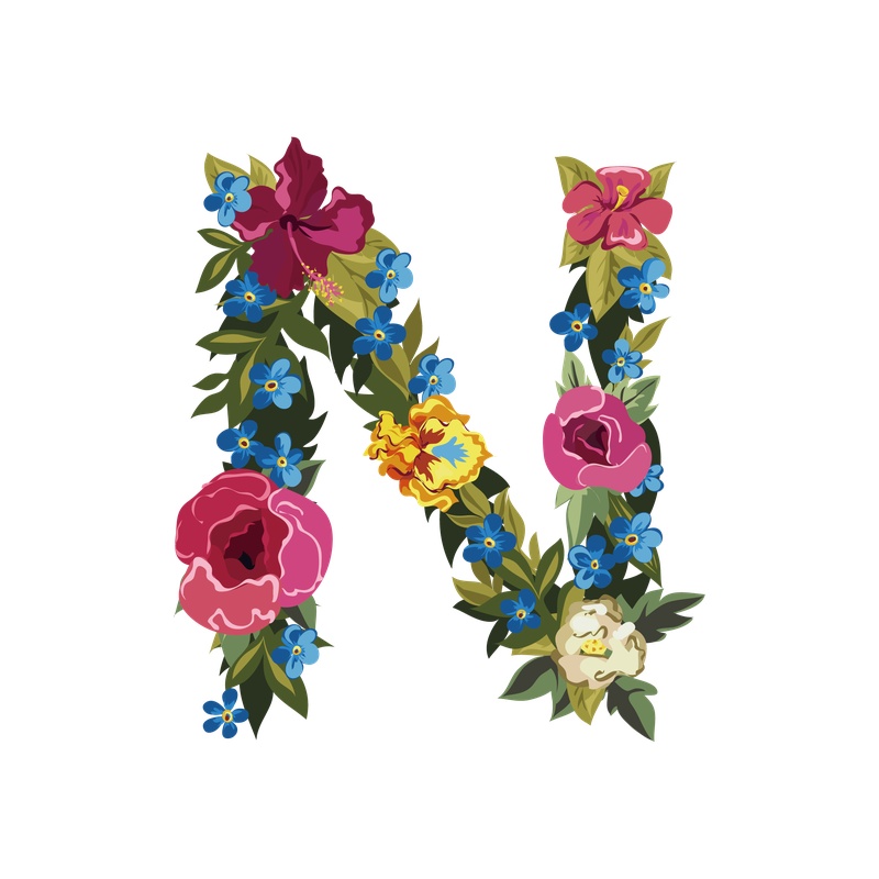 彩色花朵英文字体字母N