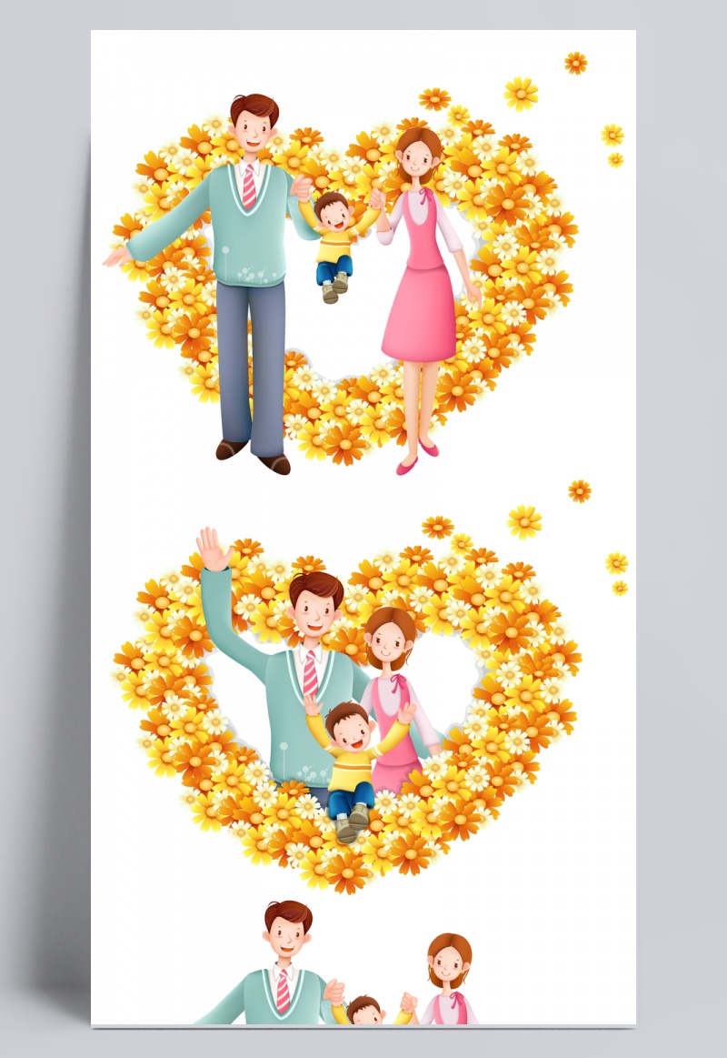 拿着爱心花圈的一家人韩国人物插画