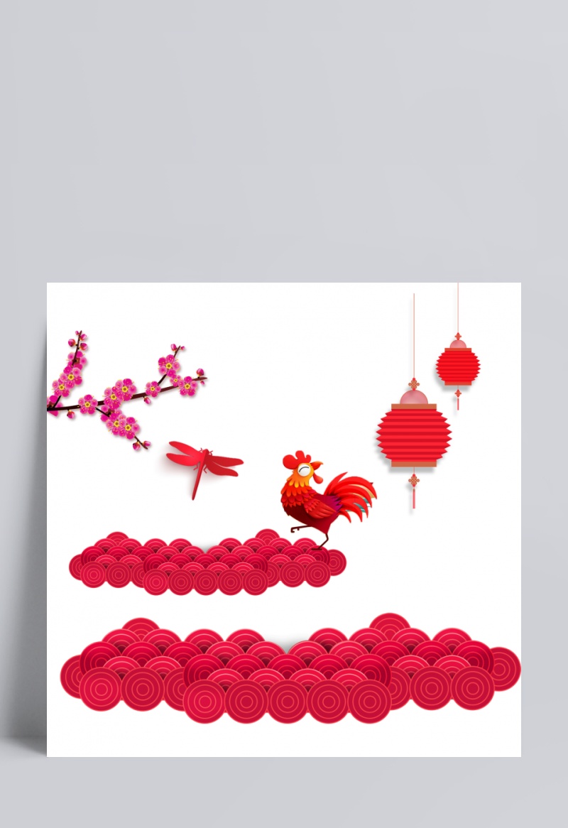 红色扁平化新年祥云和折叠式灯笼