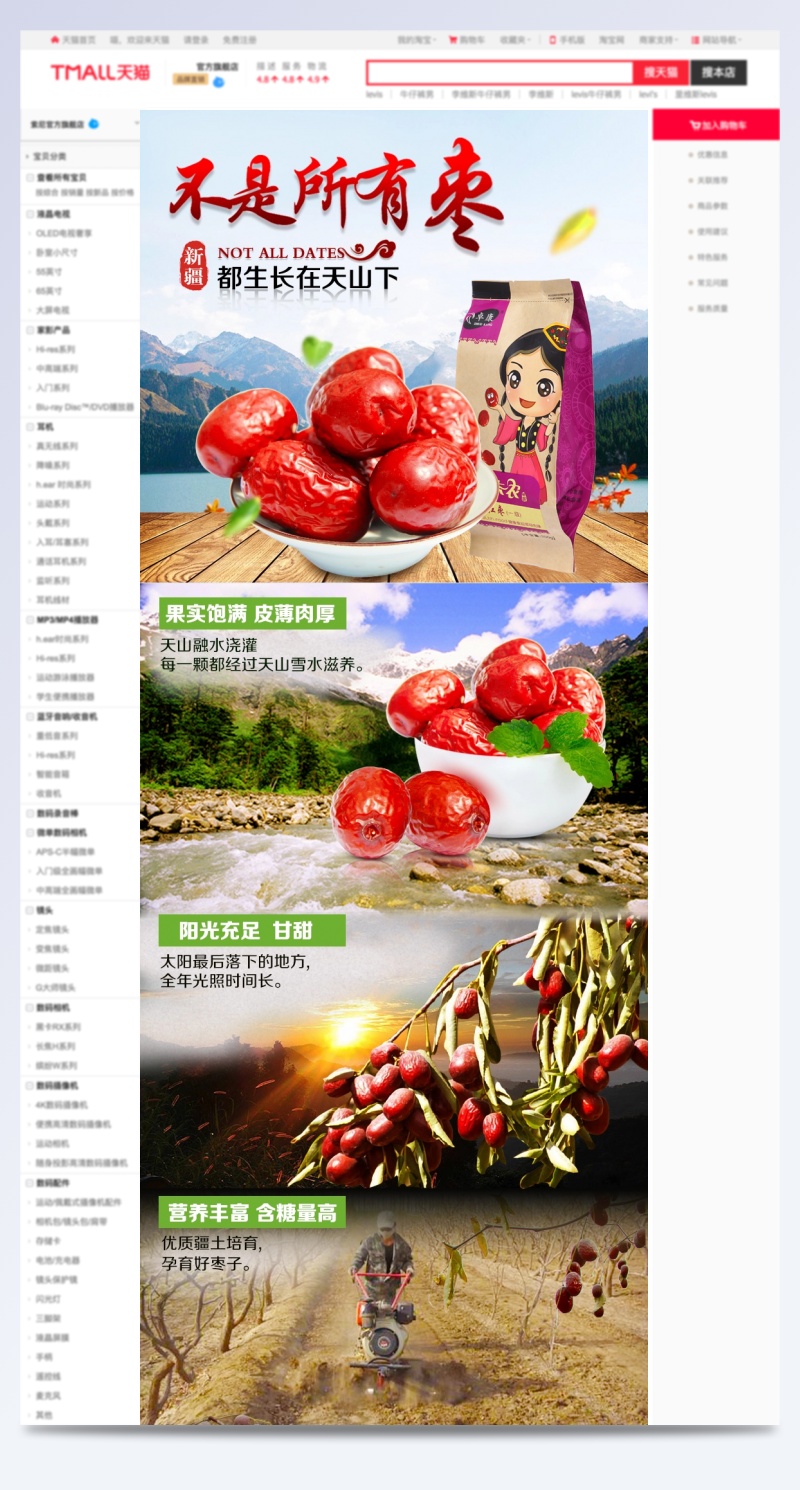 淘宝天猫简约精选西域卡农红枣系列食品详情页PSD模板