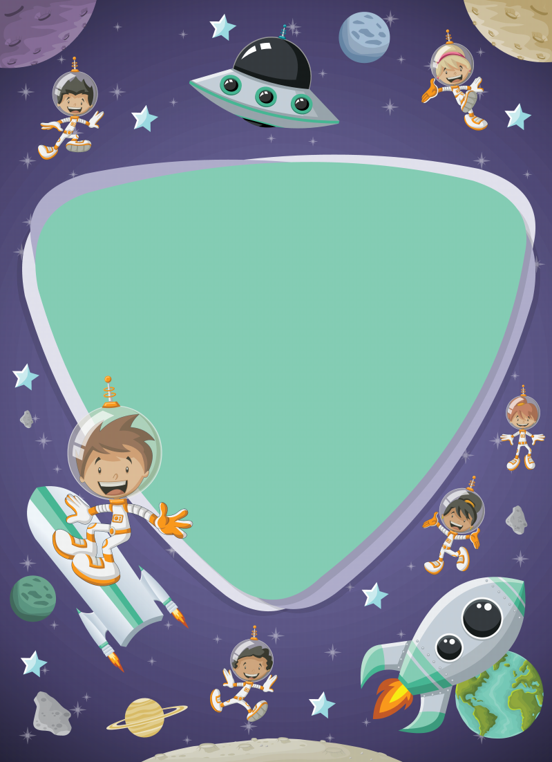 创意卡通儿童宇航员宇宙科技背景边框矢量素材