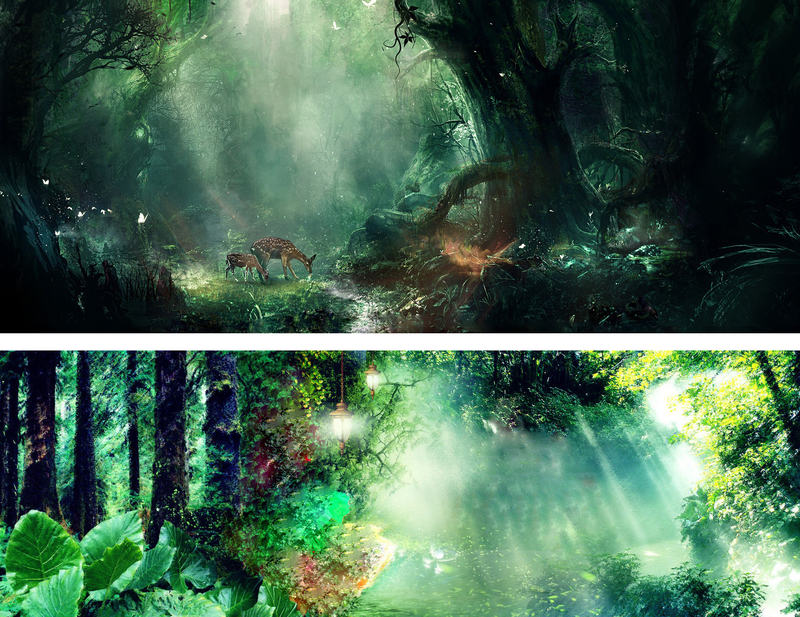 当前素材:梦幻绿森林背景图