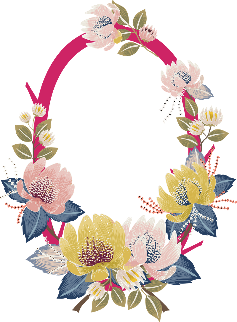 手绘花朵植物装饰设计花环