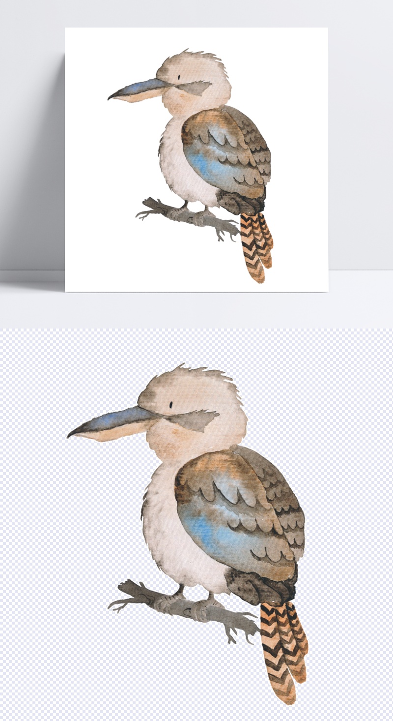 手绘彩色小鸟透明动物素材