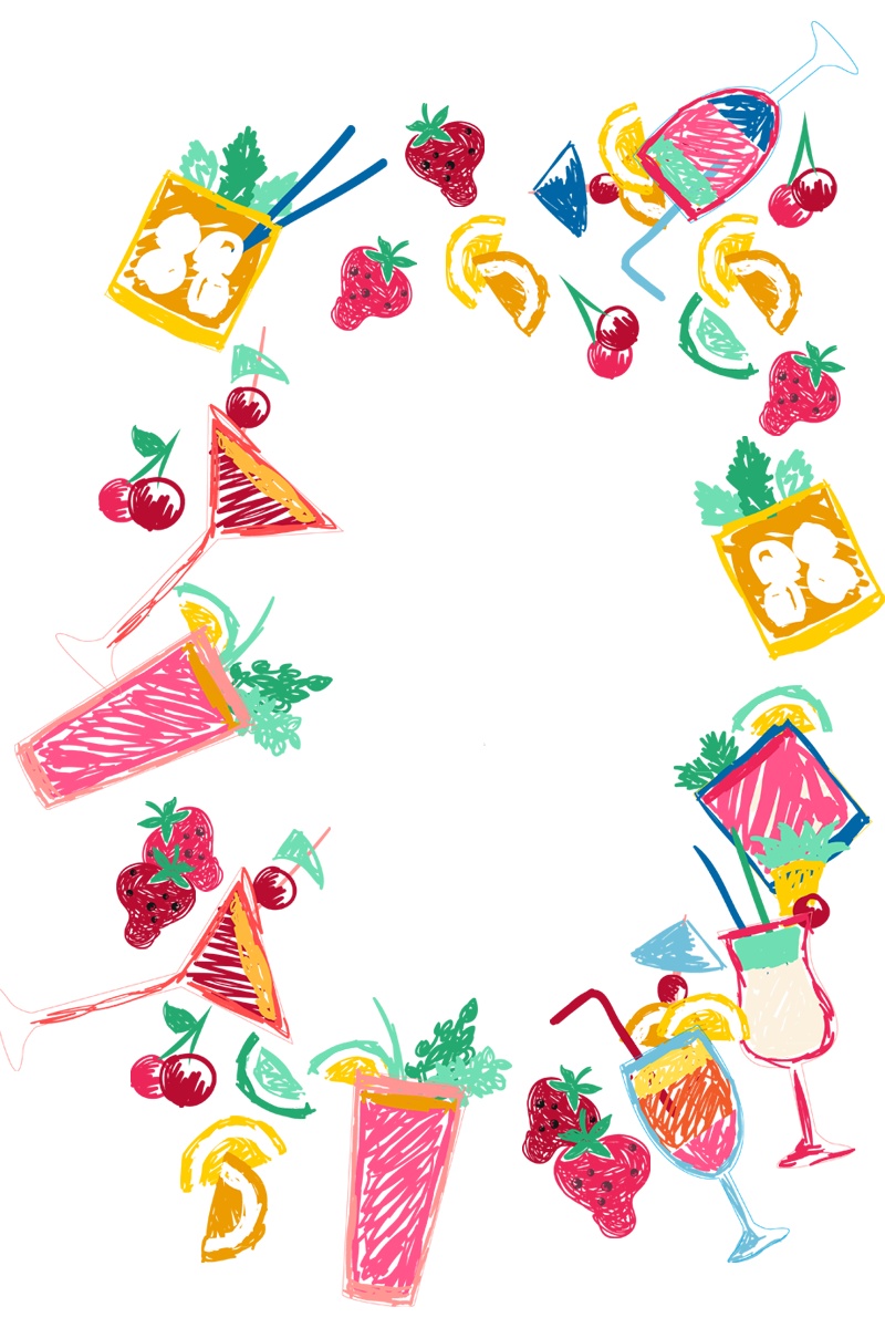 手绘卡通风格水果食物漂浮边框底纹