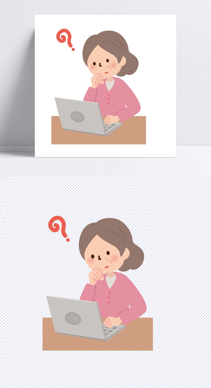 人物素描手绘卡通小人图片  看电脑的女人