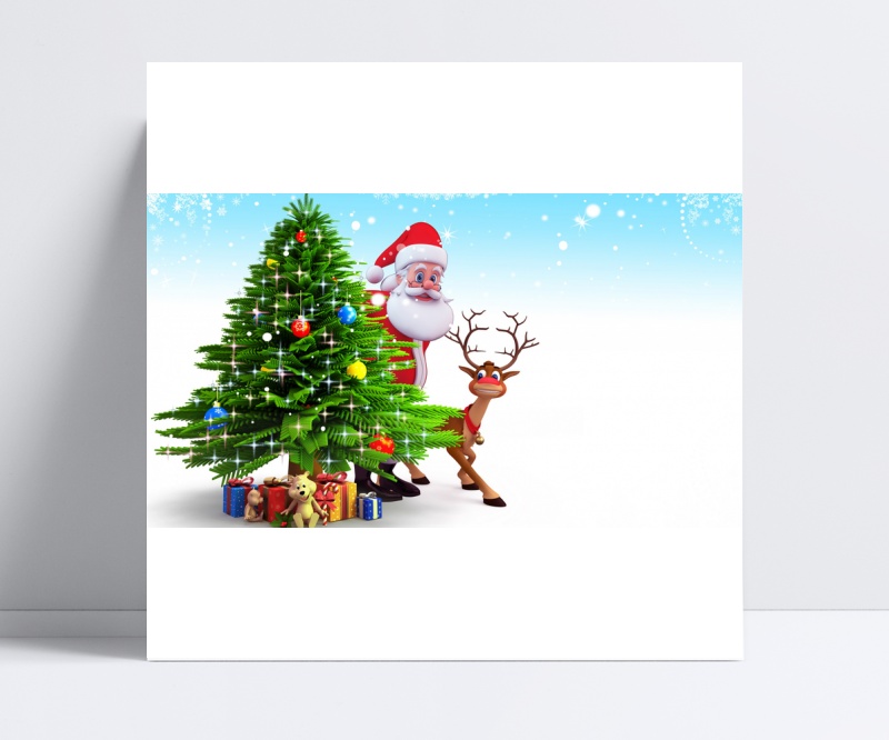 圣诞老人圣诞树麋鹿卡通海报背景