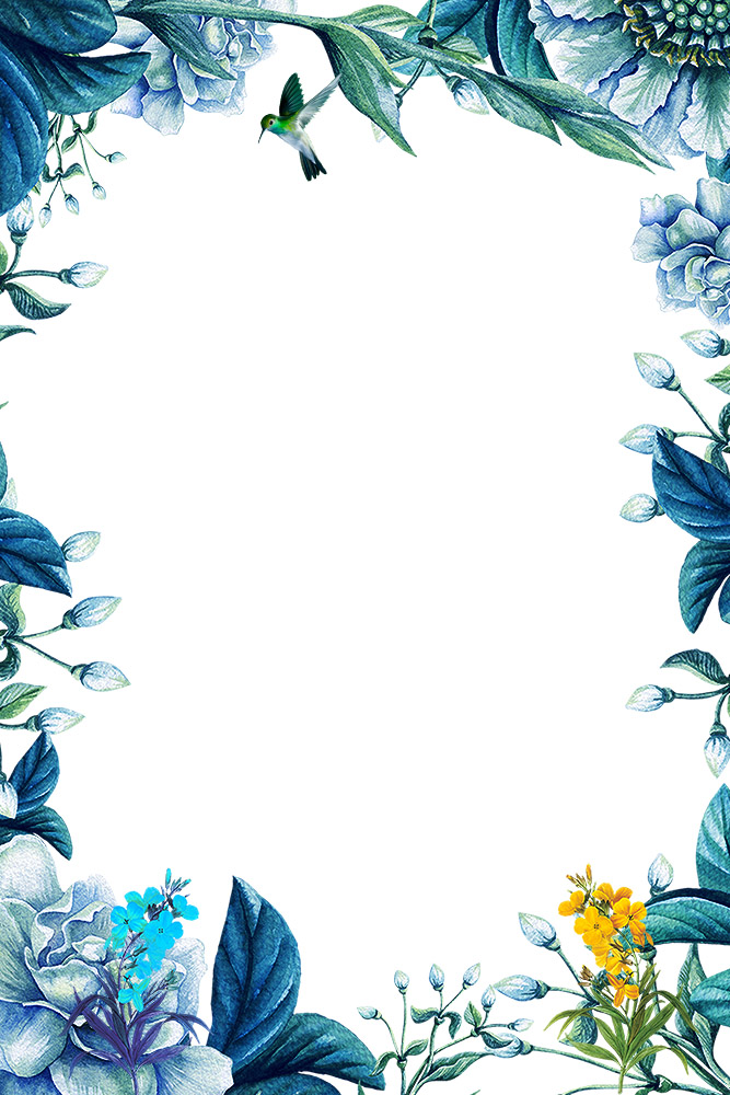 蓝色主题花草植物边框