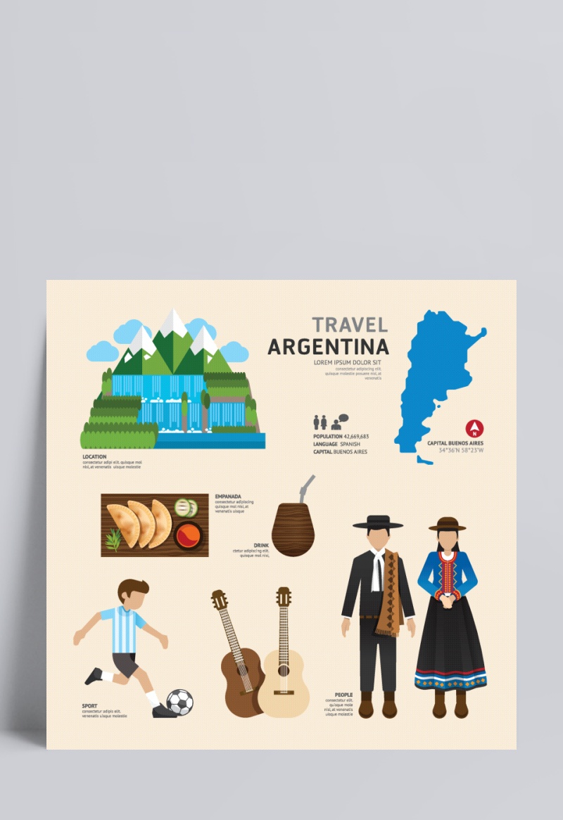 时尚阿根廷文化特色图标矢量素材