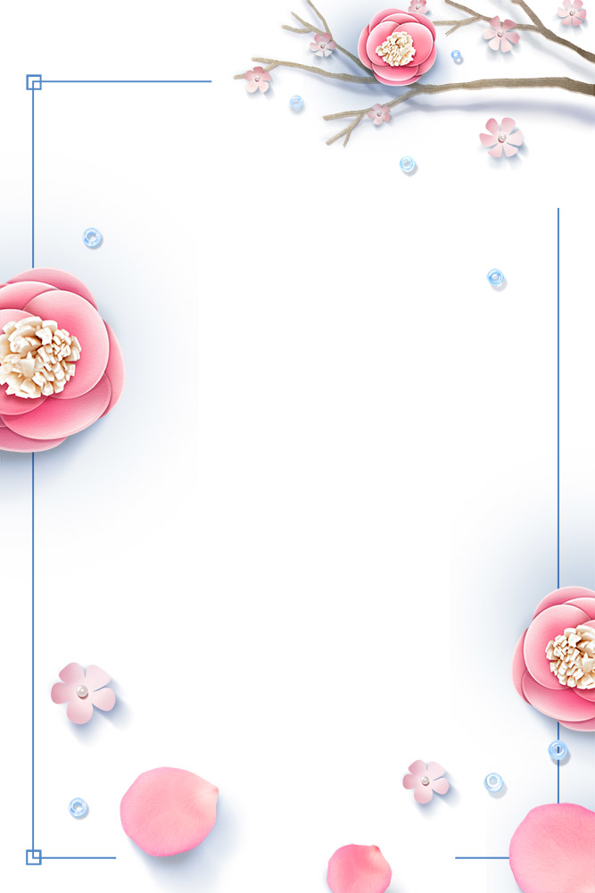 春季3D立体粉红花朵装饰边框