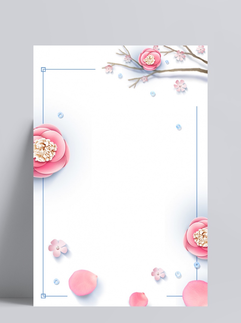 春季3D立体粉红花朵装饰边框