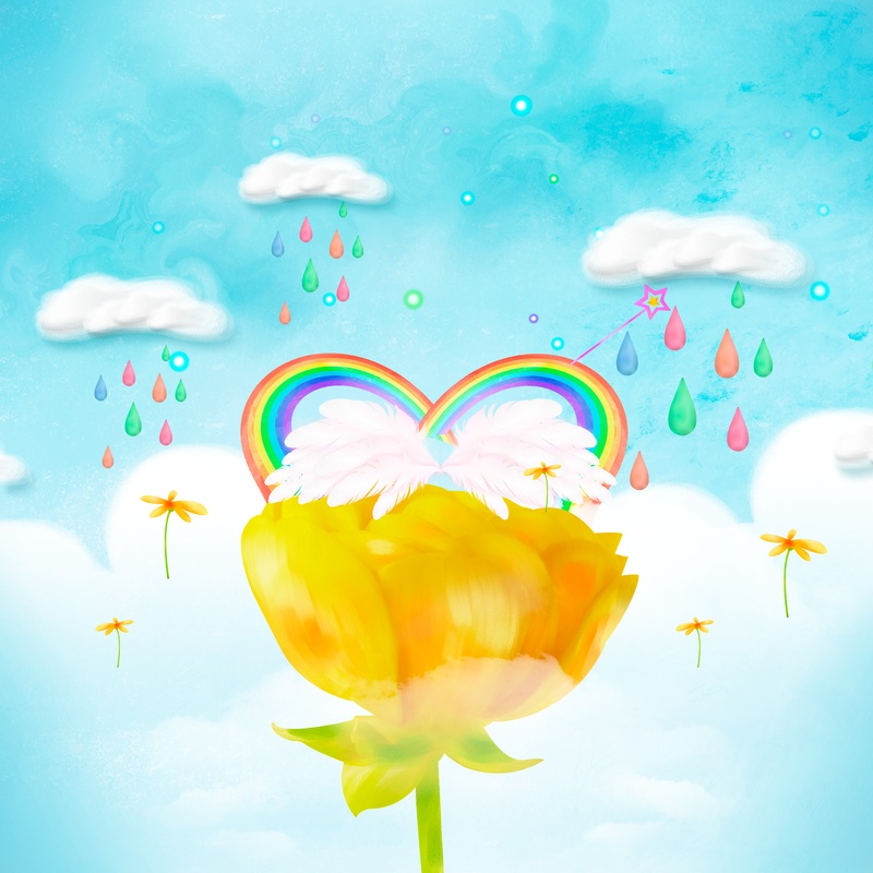 手绘云朵花朵彩虹爱心刷背景
