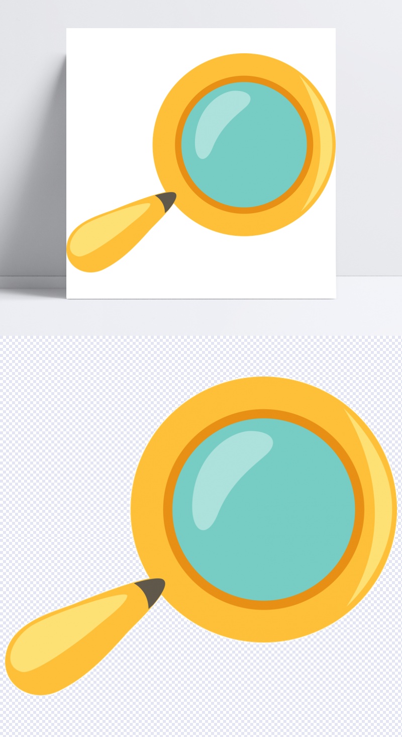 黄色卡通放大镜设计模板素材