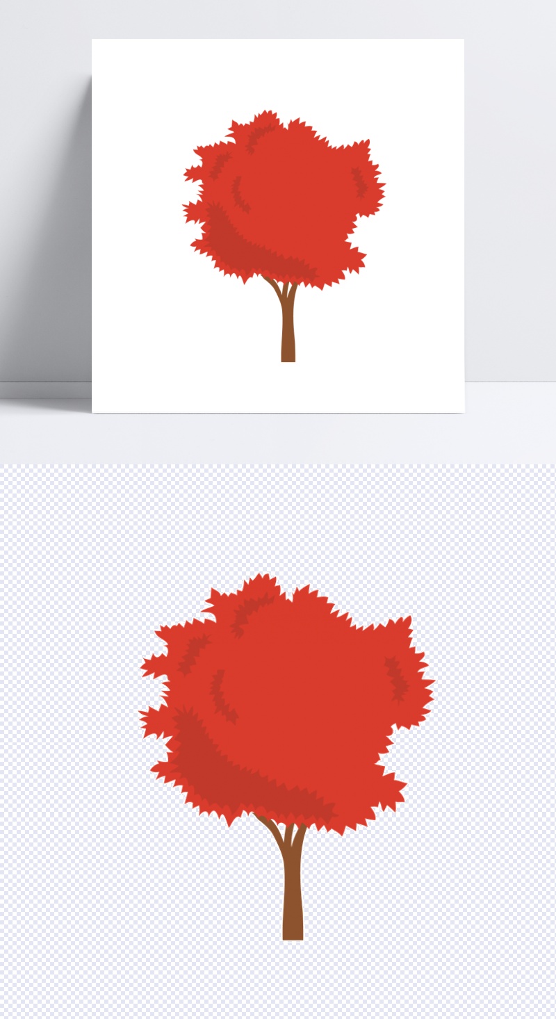 矢量手绘红色大树