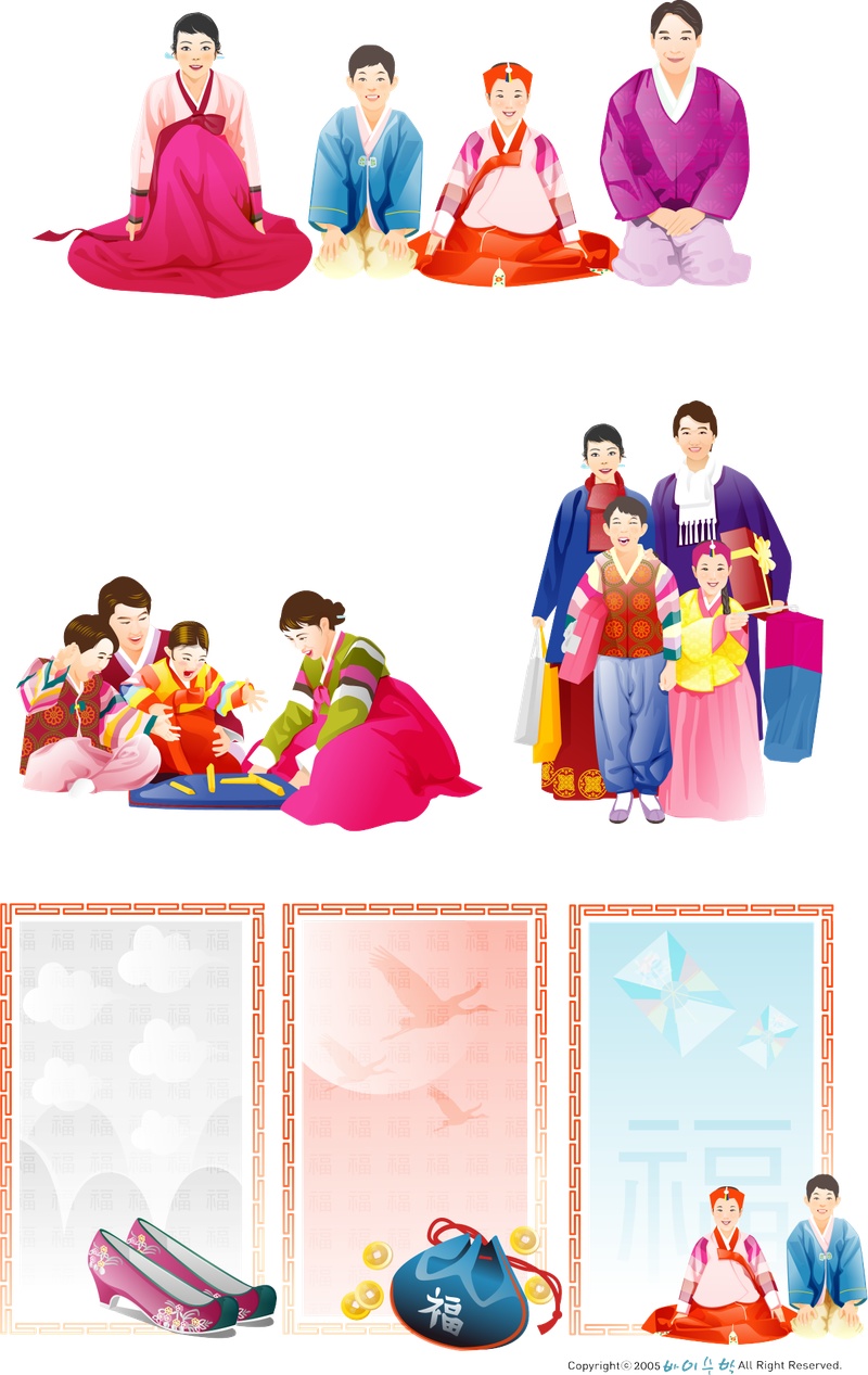 拿着礼物盒的韩国一家人时尚人物漫画