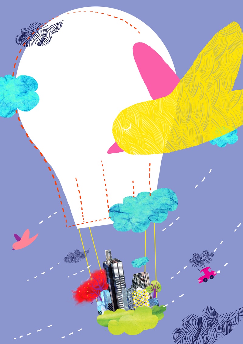 卡通热气球创意相框背景