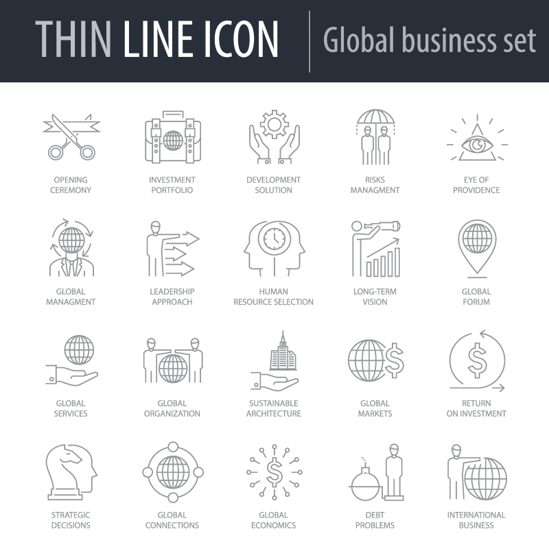 二十款全球业务icon图标矢量素材