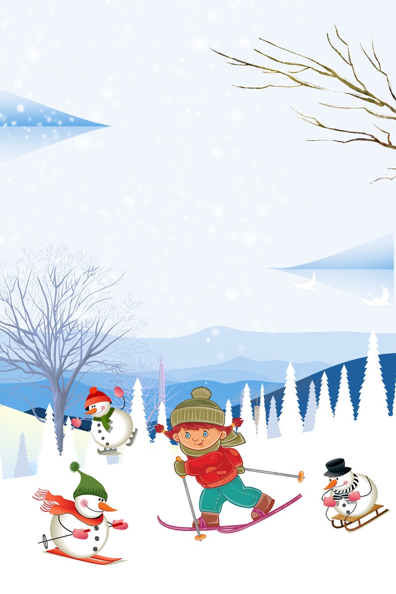 冬季滑雪蓝色卡通清新简约海报