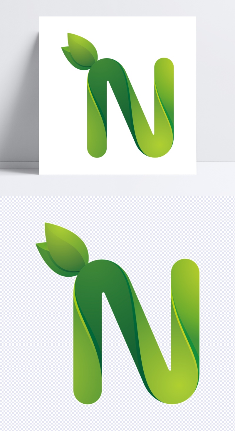 绿色环保叶子字母字体N