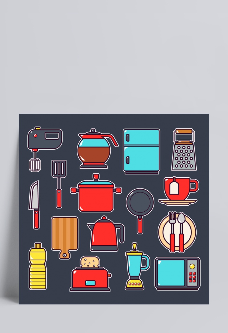 彩色厨房用品设计矢量图