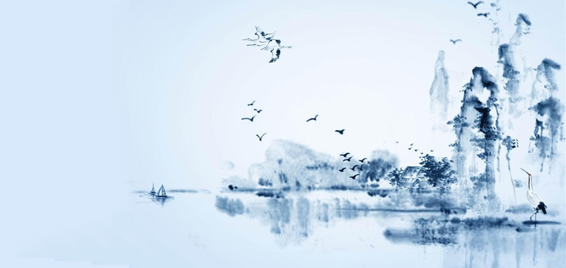 中国风水墨画白鹭风景平面广告
