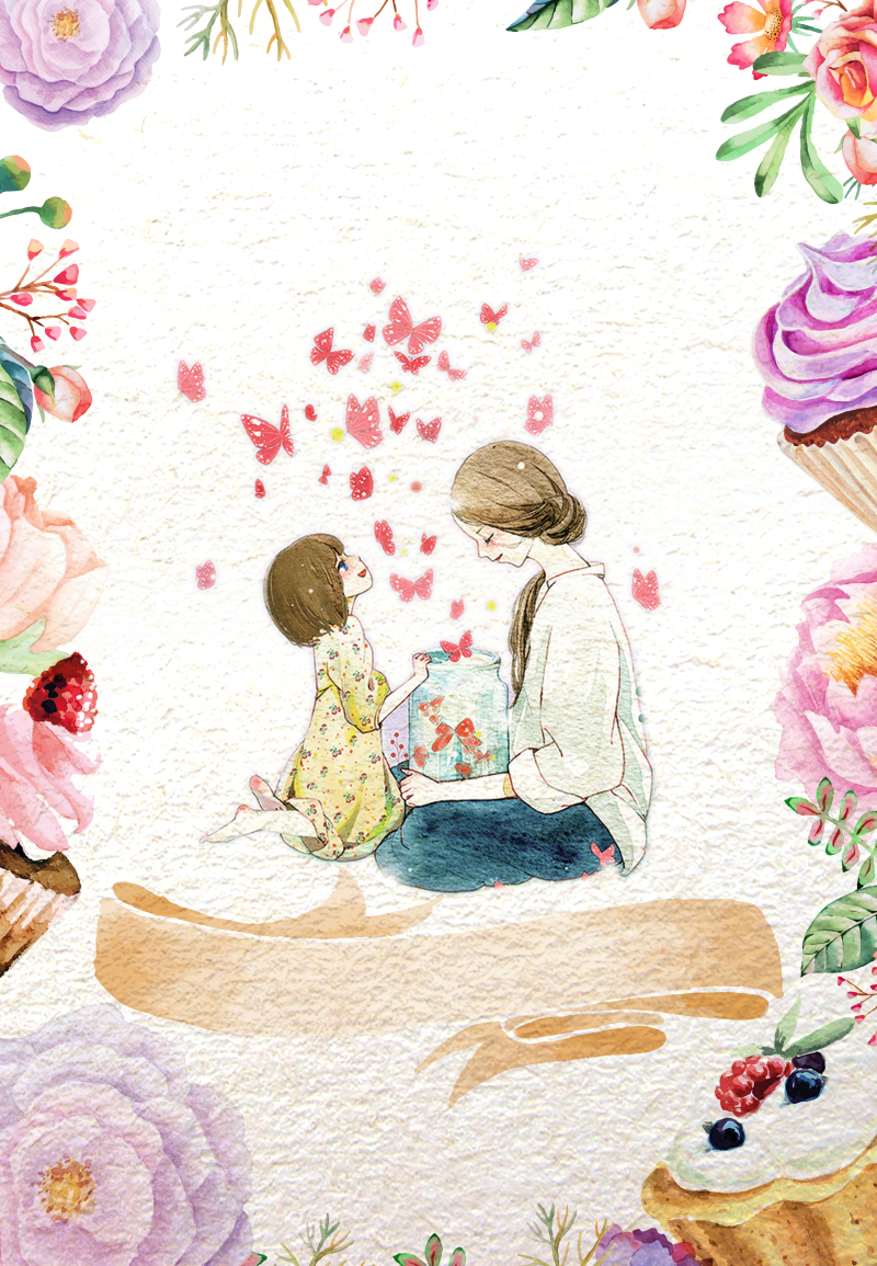 手绘花卉温暖母亲节模板海报背景素材