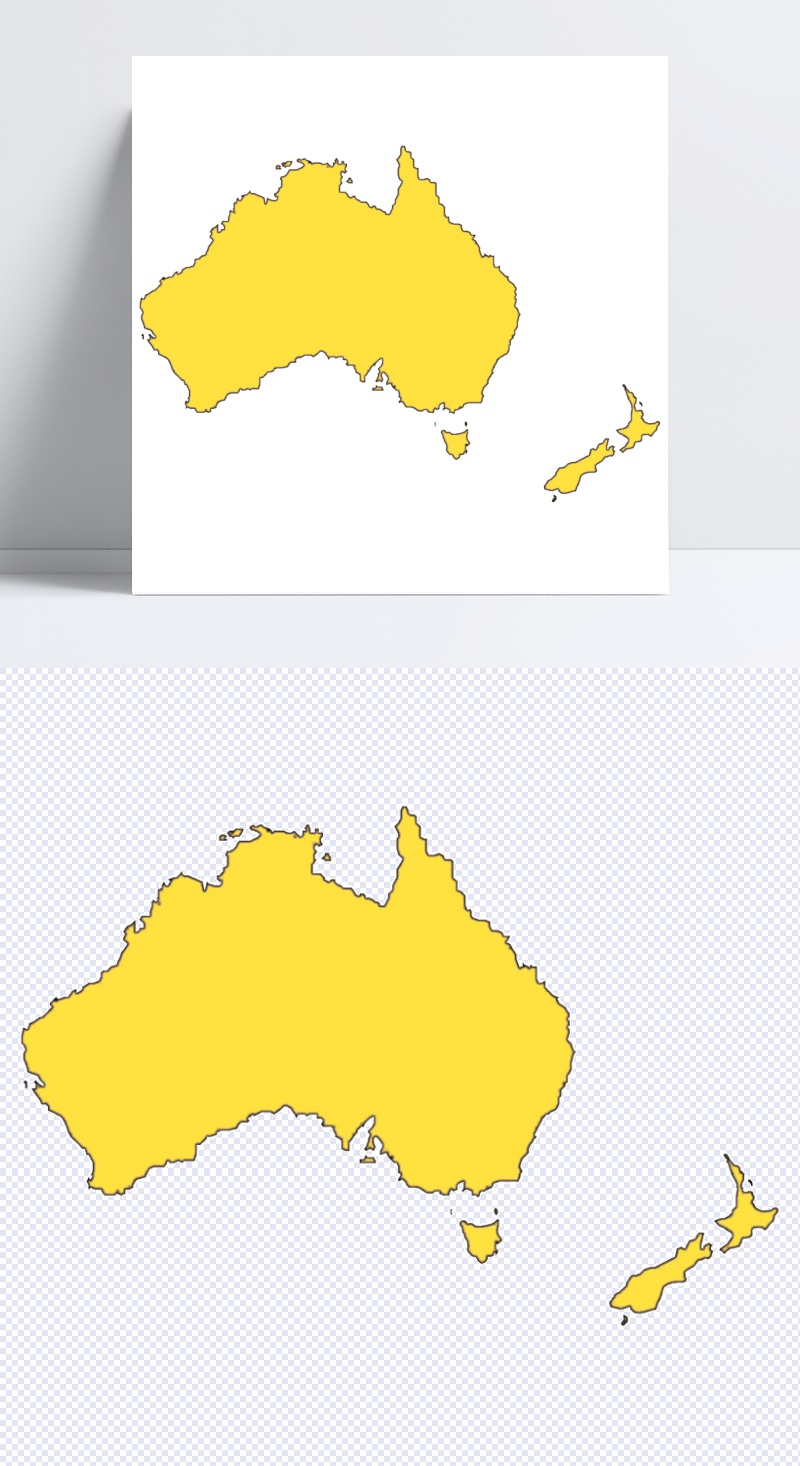 黄色澳洲地图免抠psd透明素材