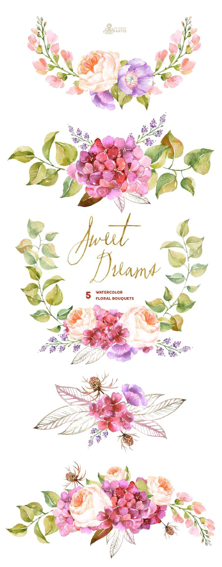 水彩花朵边框