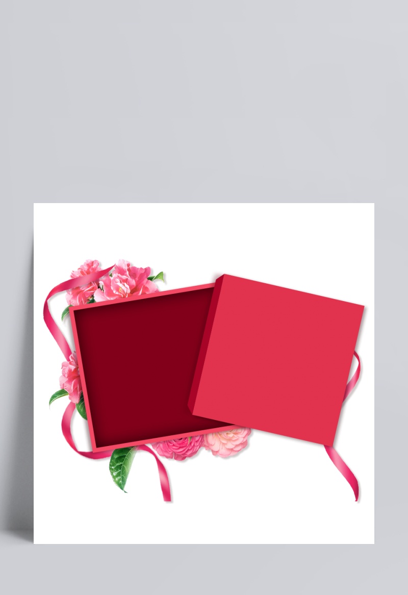 红色花朵打开的礼盒装饰图案