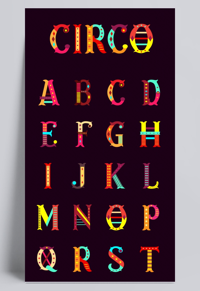 彩色马戏团字母矢量素材