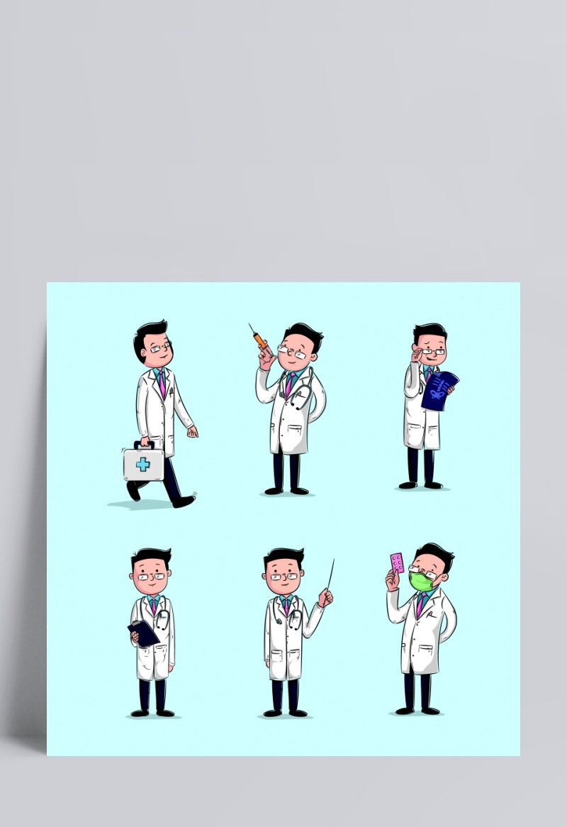 Doctor with different activities collection