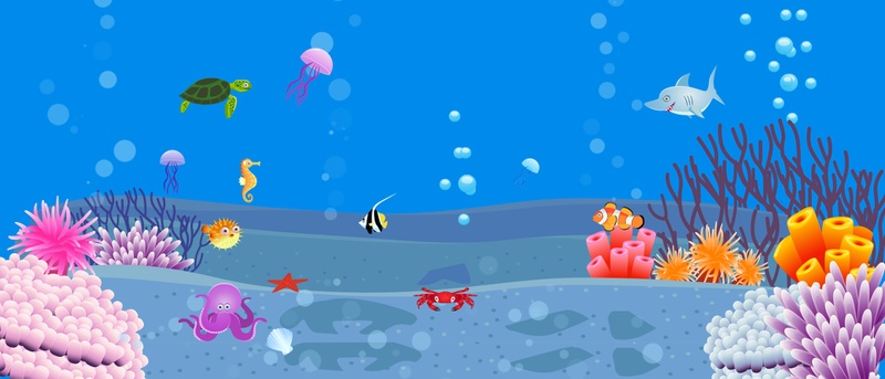 卡通海底海洋鱼群珊瑚背景banner