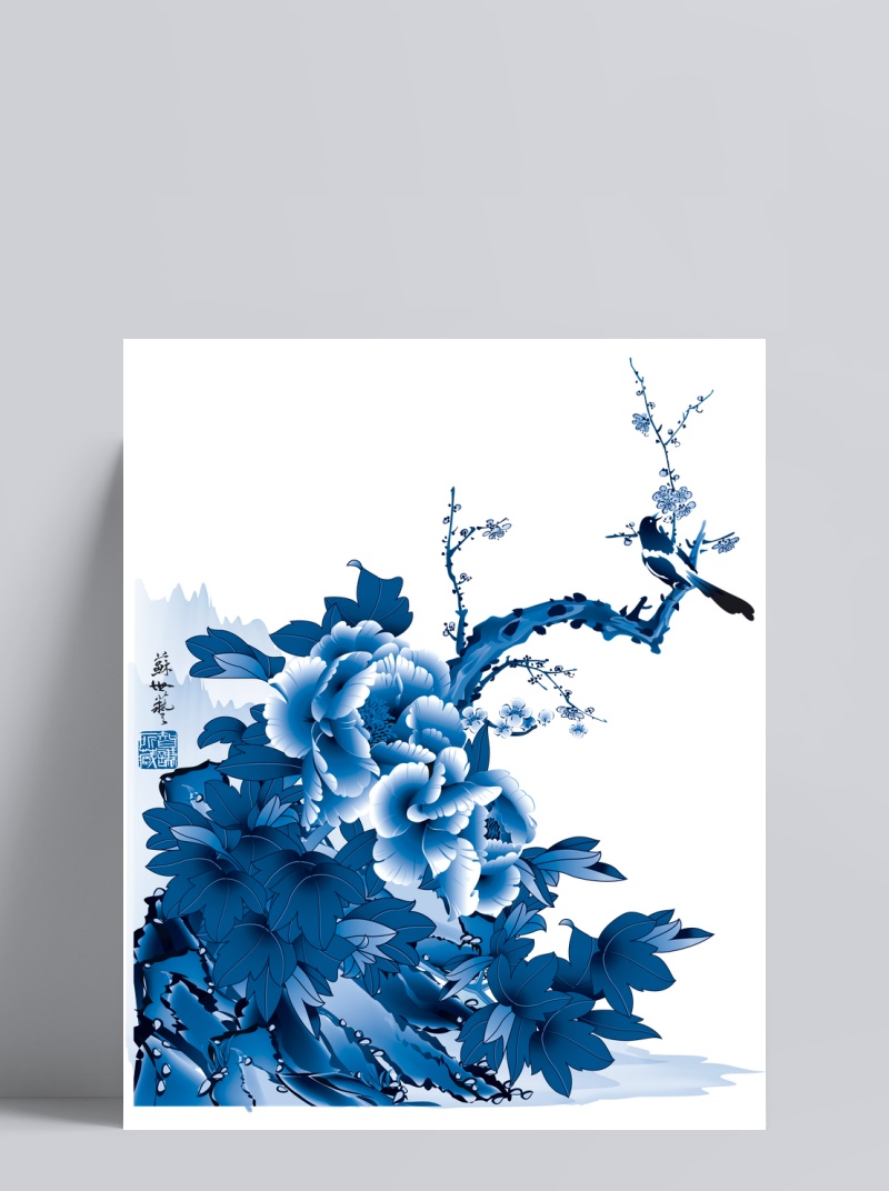 青花瓷花纹树枝素材图片
