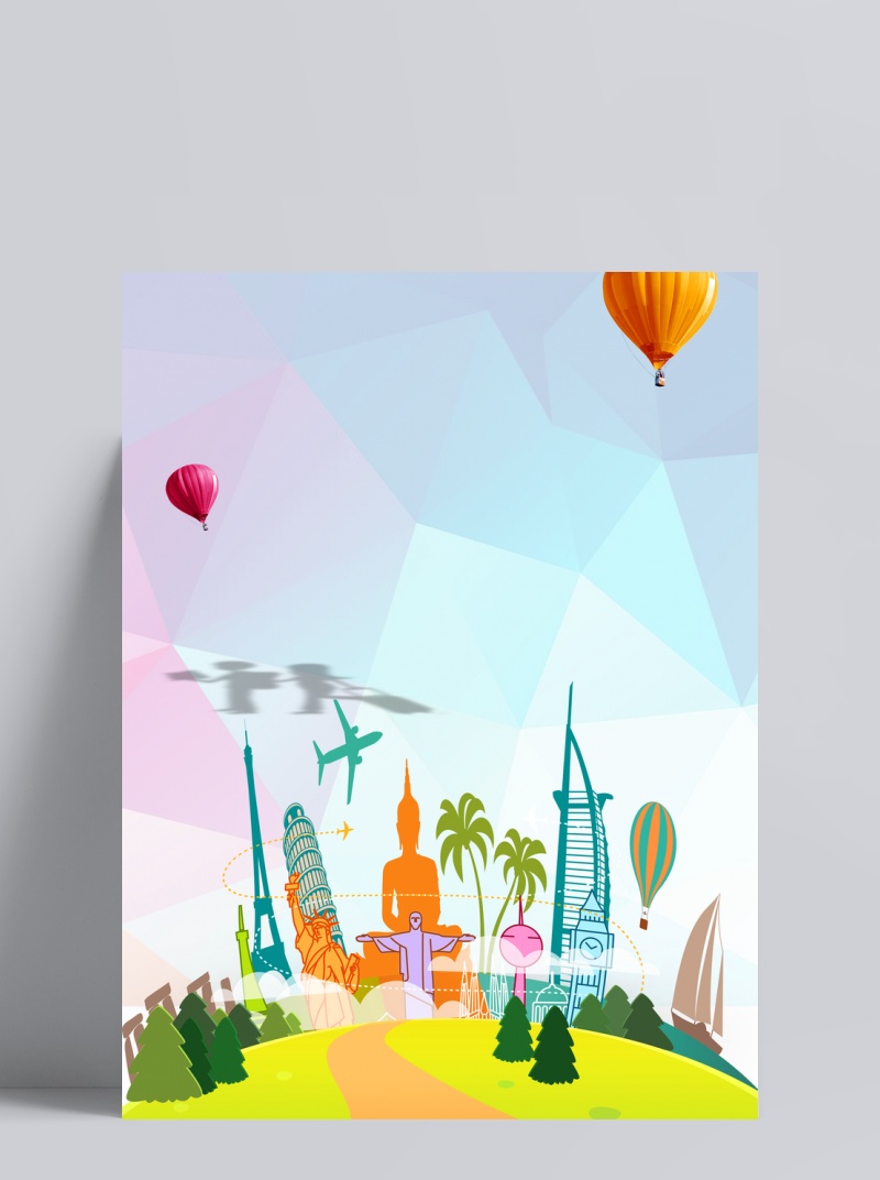 扁平风景城市建筑气球商务背景素材
