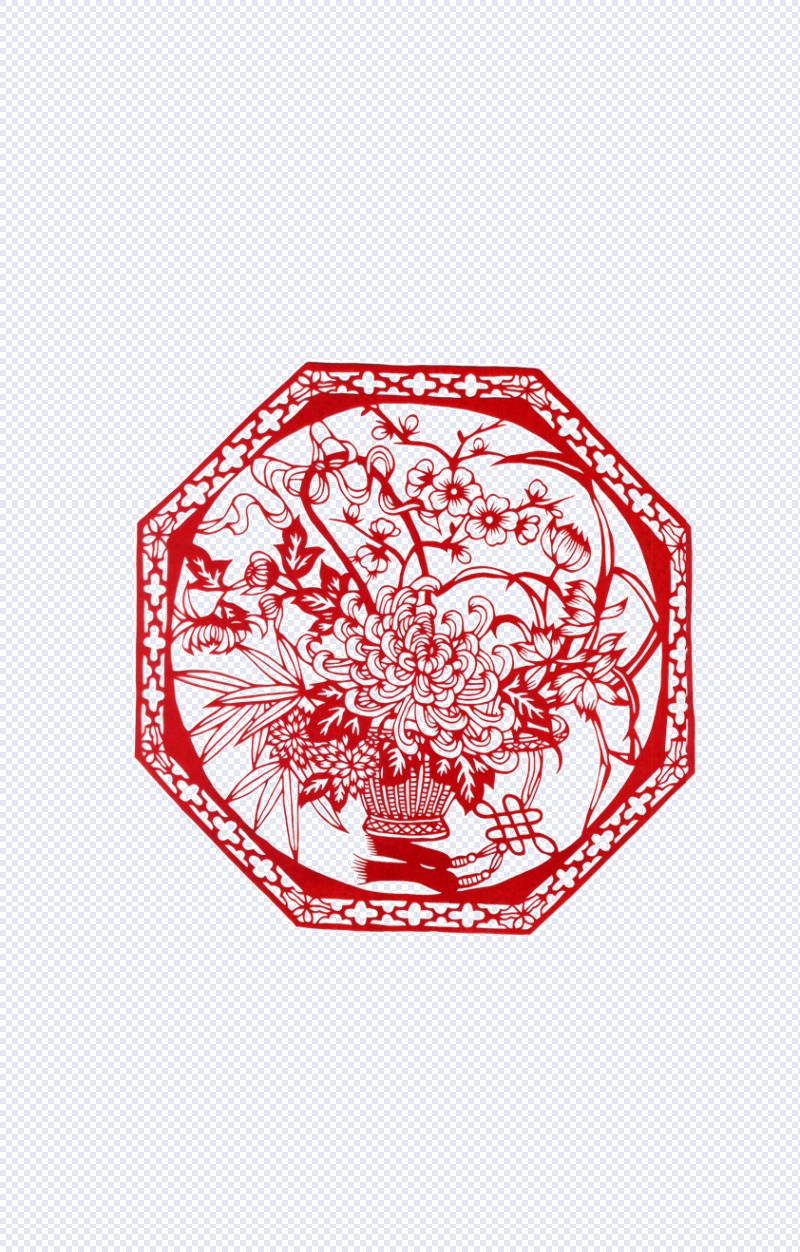 中国红色剪纸剪影