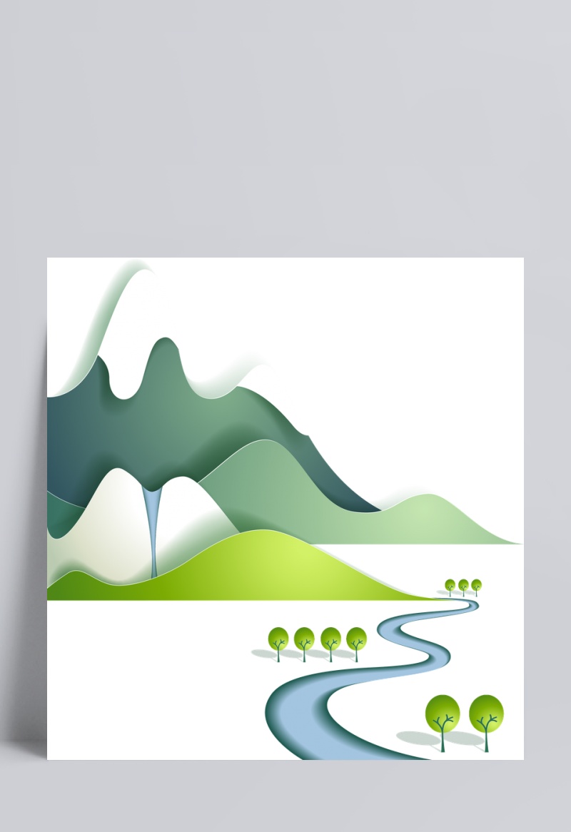 纸板插画山脉与河流