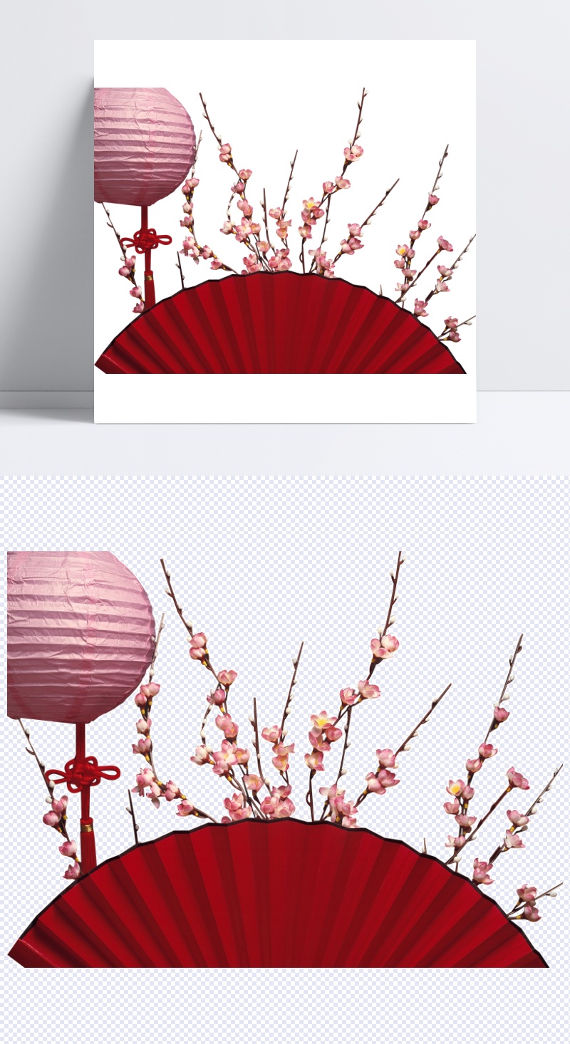 中国风折扇桃花元素