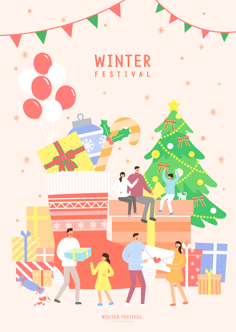 礼物礼盒_圣诞节_冬日节日_冬季插图插画PSD39