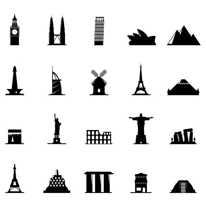 Silhouette of famous landmarks