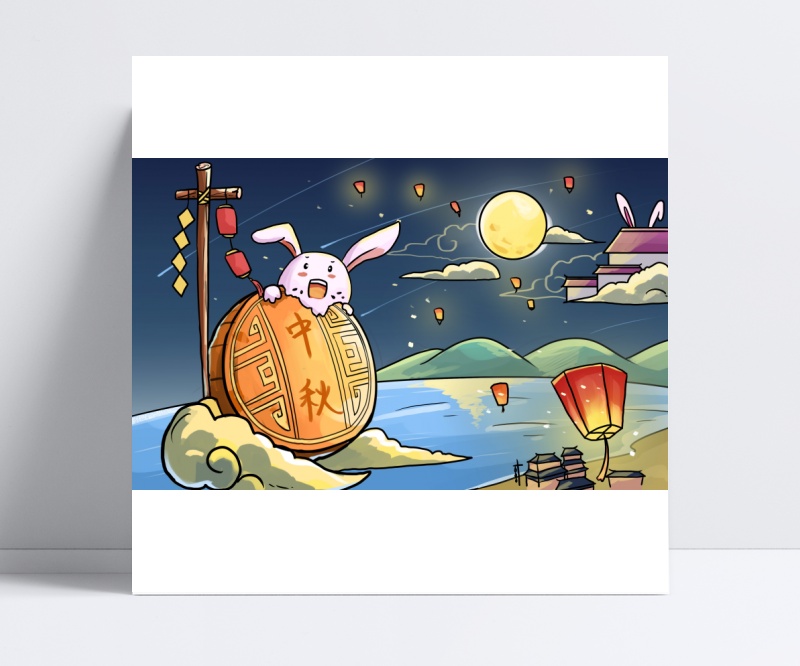 中秋节玉兔吃月饼图片